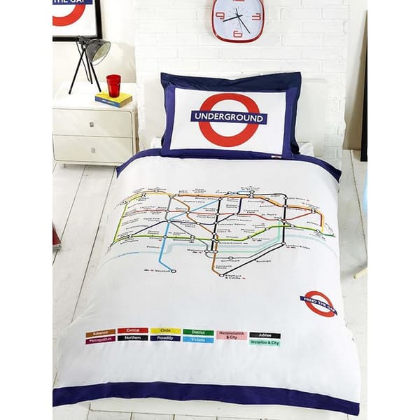 Rapport Tube Map Påslakan Set Dubbel Vit White Double