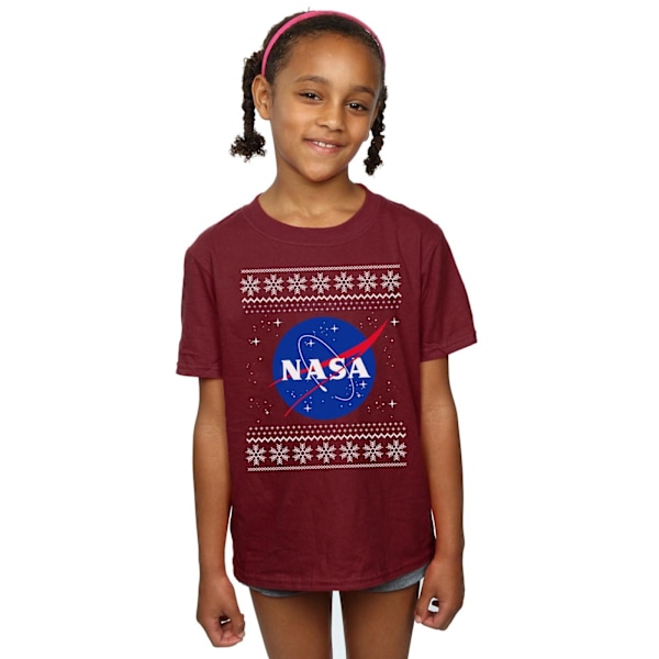 NASA Girls Classic Fair Isle Bomull T-shirt 7-8 år Bourgogne Burgundy 7-8 Years