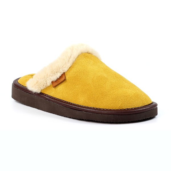 Lazy Dogz Dam/Dam Otto Faux Fur Trim Suede Tofflor 6 UK Mustard 6 UK