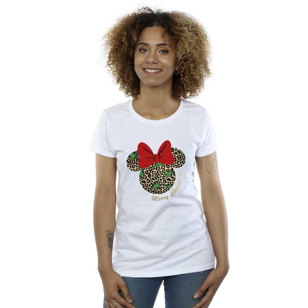Disney Dam Minnie Mouse Leopard Jul Bomulls T-shirt White S
