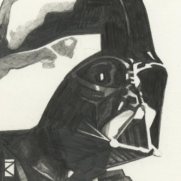Star Wars Sketch Darth Vader inramad duktryck 30cm x 30cm Vit White/Black 30cm x 30cm