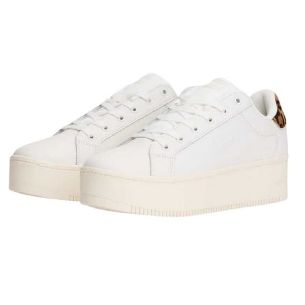 Tommy Jeans Dam Leopardmönstrade Platåsneakers i Läder Ivory/Leopard 6 UK