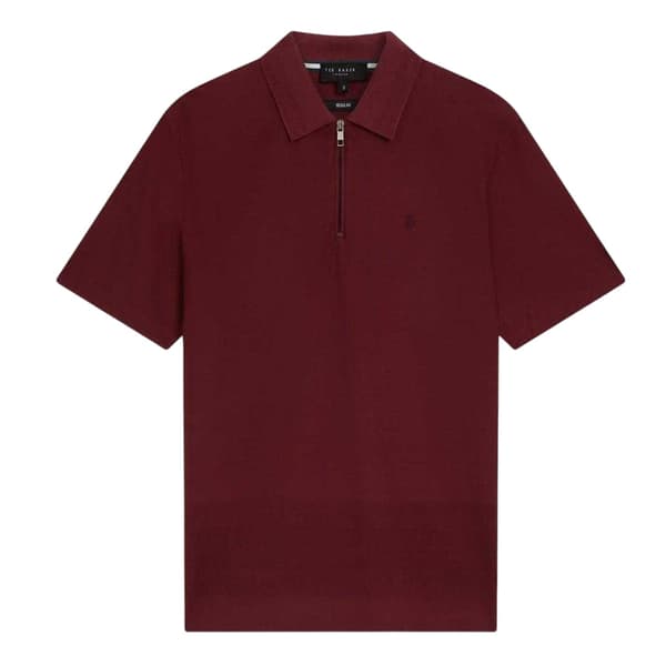 Ted Baker Herr Texturerad Quarter Zip Pikétröja XXL Vinröd Maroon XXL