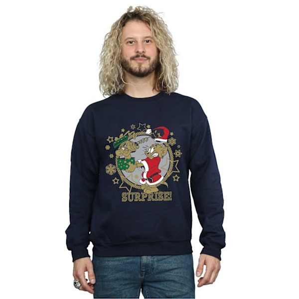 Tom And Jerry Herr Jul Surprise Sweatshirt M Marinblå Navy Blue M