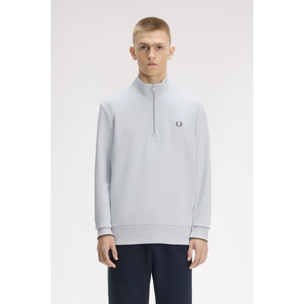 Fred Perry Herr Logotyp Halv Dragkedja Tröja L Dämpad Blå Dusky Blue L
