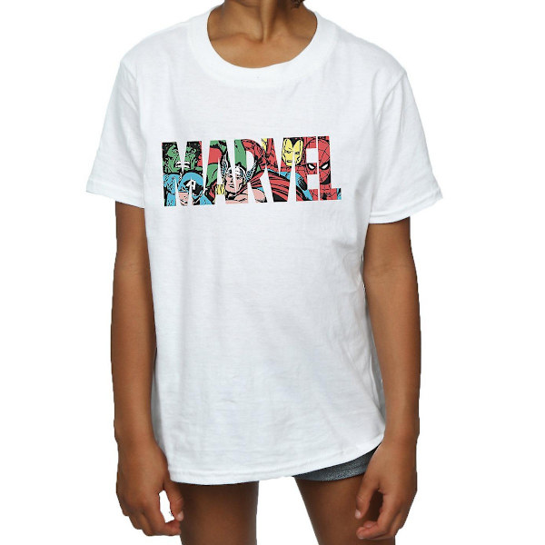Marvel Comics Flickor Infill Karaktär Bomulls Logo T-Shirt 7-8 År White 7-8 Years