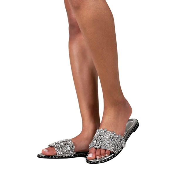 Var är det ifrån Dam/Dam Belle Sparkle Diamante Platta Sliders Silver 8 UK