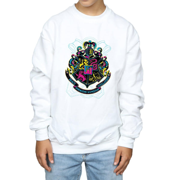 Harry Potter Pojkar Neon Hogwarts Crest Sweatshirt 7-8 År Vit White 7-8 Years