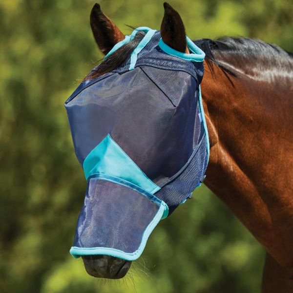 Weatherbeeta Comfitec Deluxe Mesh hästflugmask med näsa Navy/Turquoise Full