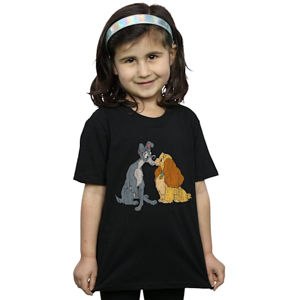 Disney Girls Lady And The Tramp Distressed Kiss Bomull T-shirt Black 9-11 Years