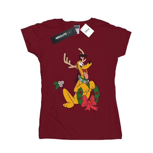 Disney Dam/Kvinnor Pluto Jul Ren T-shirt i Bomull M Burgundy M