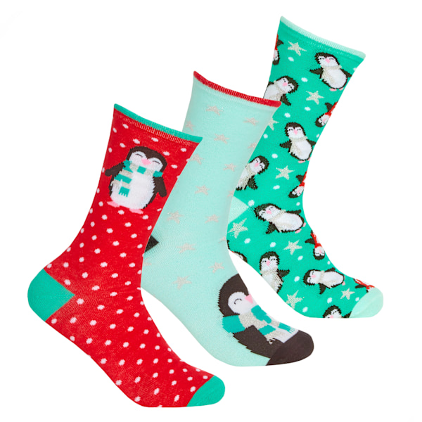 Dam/Dam Cotton Rich Festive Socks (3 Par) UK 4-8 Röd/Grön Red/Green UK 4-8