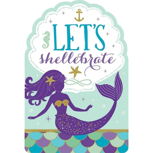 Amscan Mermaid Wishes Invitations Set (paket med 24) One Size Blu Blue/Purple One Size