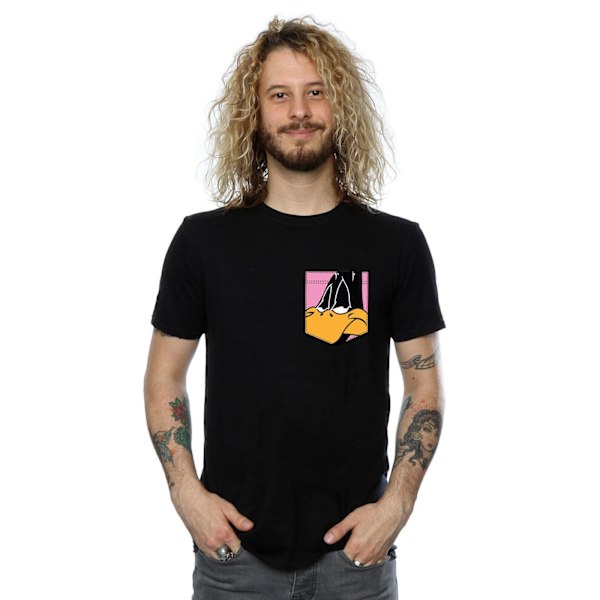 Looney Tunes herr Daffy Duck ansikte faux ficka T-shirt M svart Black M