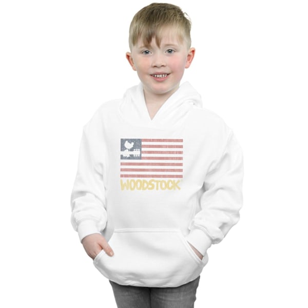 Woodstock Boys Distressed Flag Hoodie 7-8 år Vit White 7-8 Years