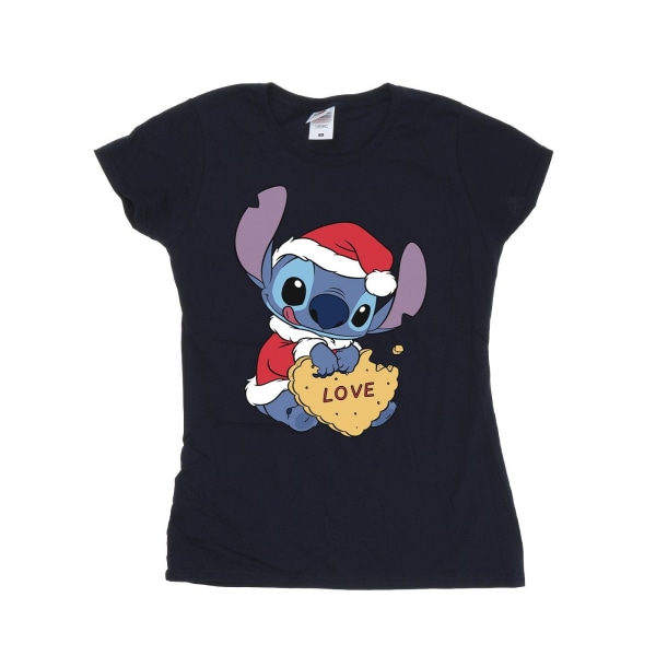 Disney Dam/Kvinnor Lilo Och Stitch Jul Kärlek Biscuit Bomull T-shirt Navy Blue XXL