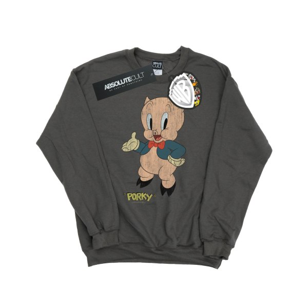 Looney Tunes Dam/Dam Porky Pig Distressed Sweatshirt M Ch Charcoal M