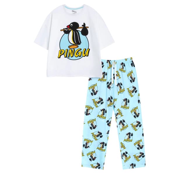 Pingu Dam/Dam Karaktär Kortärmad Lång Pyjamas Set M B Blue/White M