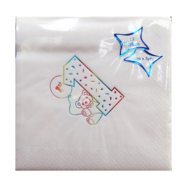 NPK 1:a födelsedag printed servetter (paket med 15) One Size Whi White One Size