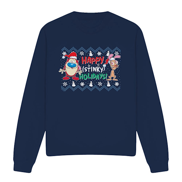 Ren & Stimpy Unisex Vuxen Glad Illaluktande Helger Jul Tröja Navy M