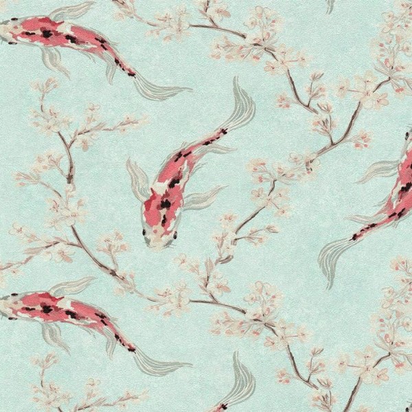 AS Creation Asian Fusion Koi Textured Wallpaper One Size Pale T Pale Teal One Size