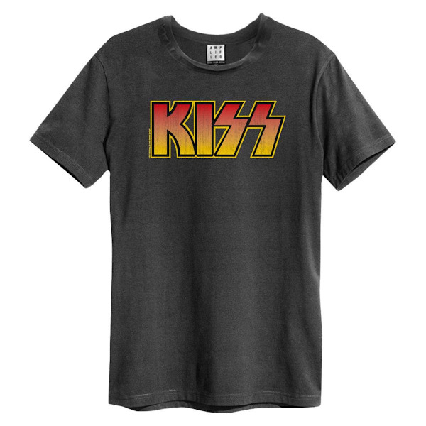 Amplified Unisex Adult Classic Distressed Kiss Logo T-Shirt L C Charcoal L