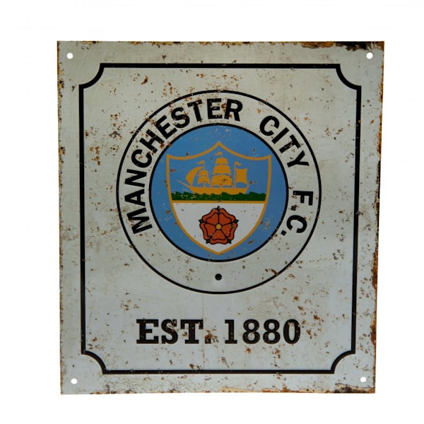 Manchester City FC Officiell Retro Logotyp Skylt One Size Vit White One Size