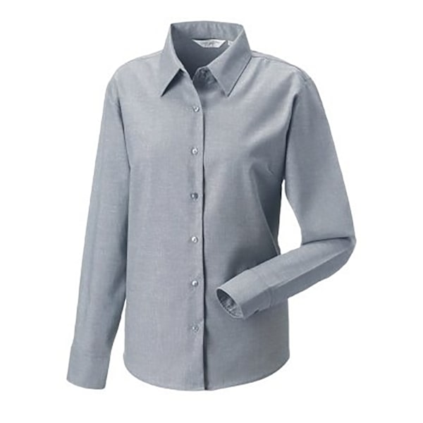 Russell Collection Dam/Kvinnors Långärmad Easy Care Oxford S Silver 2XL