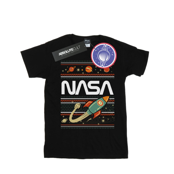NASA Womens/Ladies Fair Isle Cotton Boyfriend T-shirt L Svart Black L