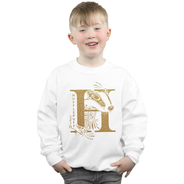 Harry Potter Pojkar Hufflepuff Glitter Sweatshirt 7-8 År Vit White 7-8 Years