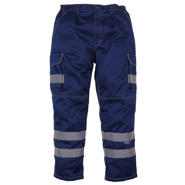 Yoko herr Hi Vis Polycotton Cargo byxor med knäskyddsficka Navy 46L