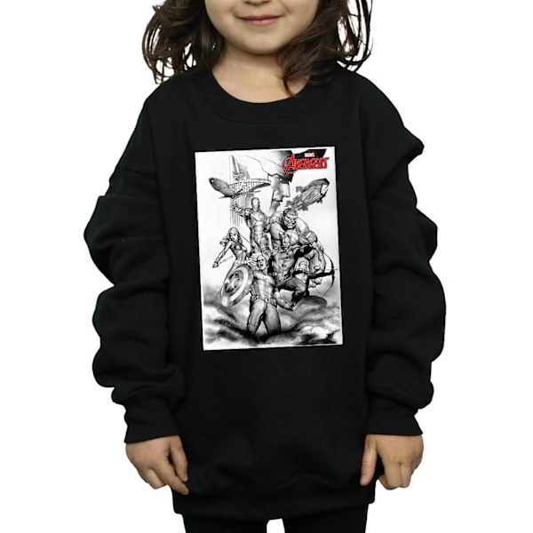 Marvel Girls Avengers Assemble Team Sketch Sweatshirt 5-6 år Black 5-6 Years