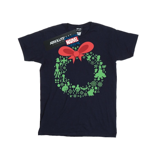 Marvel Mens Avengers Christmas Wreath T-Shirt S Navy Blue Navy Blue S