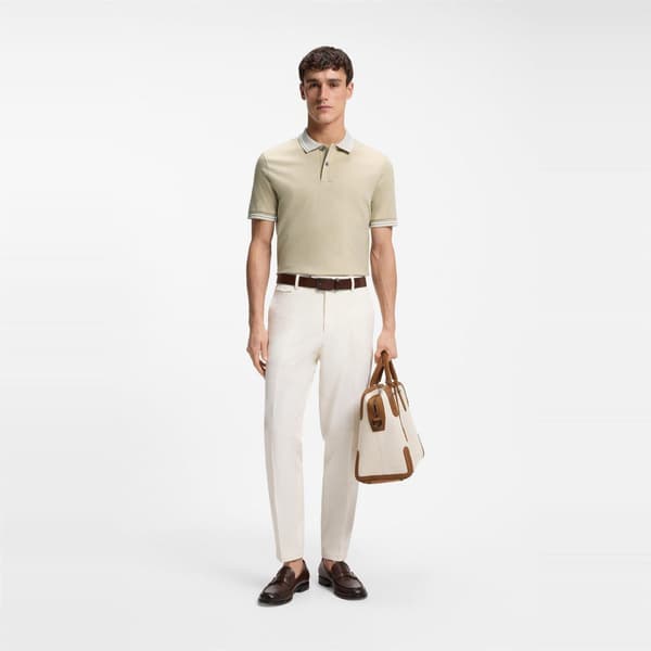 Boss Herr Logotyp Bomull Kortärmad Pikétröja S Beige Beige S