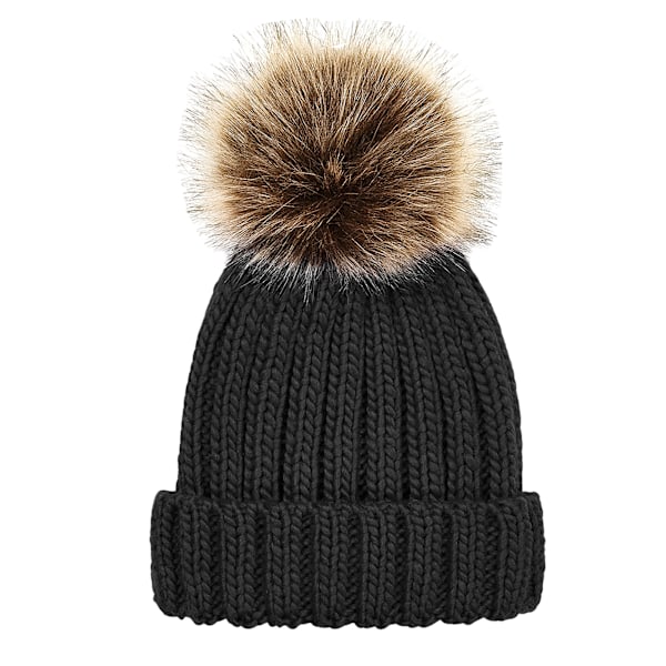 Beechfield Barnmössa med Pom Pom i Stickad Akryl, One Size, Svart Black One Size