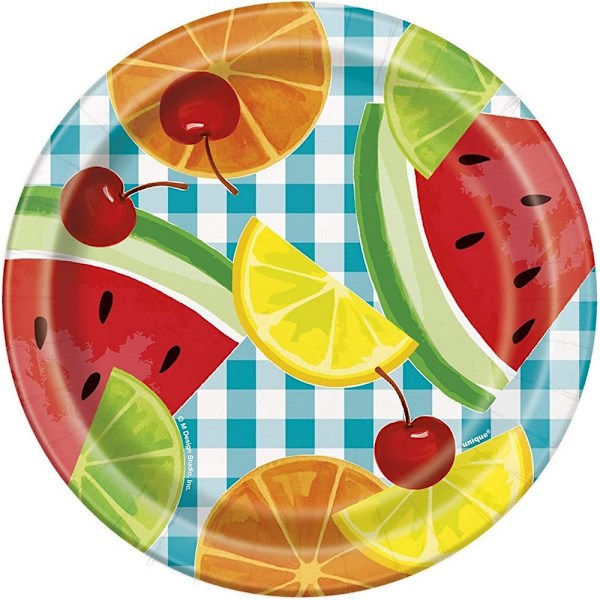 Unika fest sommar picknick papper gingham engångstallrikar (förpackning Multicoloured One Size