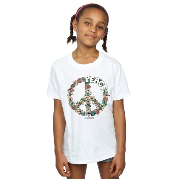 Woodstock Girls Floral Peace Bomull T-shirt 7-8 år Vit White 7-8 Years