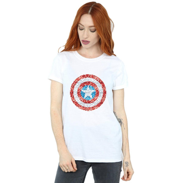 Marvel Dam/Damer Captain America Pixelated Shield Bomull Boyfriend T-Shirt White 3XL