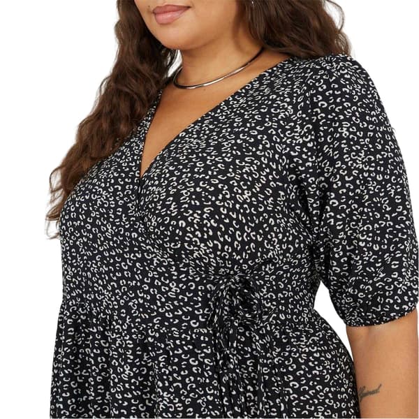 Brave Soul Dam Leopardmönstrad Omlottklänning med Puffärm 2 Black/White 20 UK