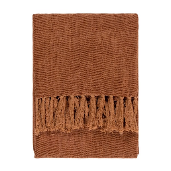Yard Harri Herringbone Fransad Överkast 180cm x 130cm Ginger Ginger 180cm x 130cm