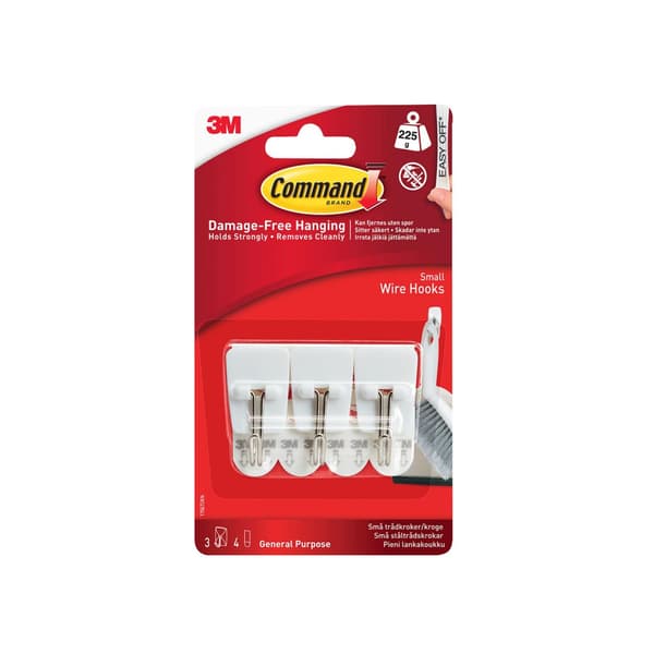 Command Vita Trådkrokar 3 Krokar + 4 Strips Flerfärgad Multi Colour 3 Hooks + 4 Strips