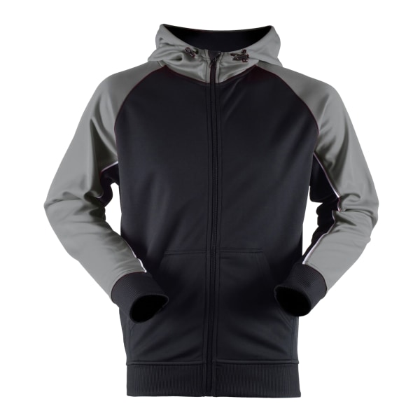 Finden & Hales Herr Moisture Wicking Panelled Sports Hoodie L B Black/ Gun Metal Grey/ White L