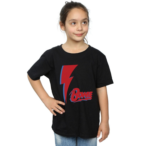 David Bowie Girls Red Bolt Bomull T-shirt 12-13 År Svart Black 12-13 Years