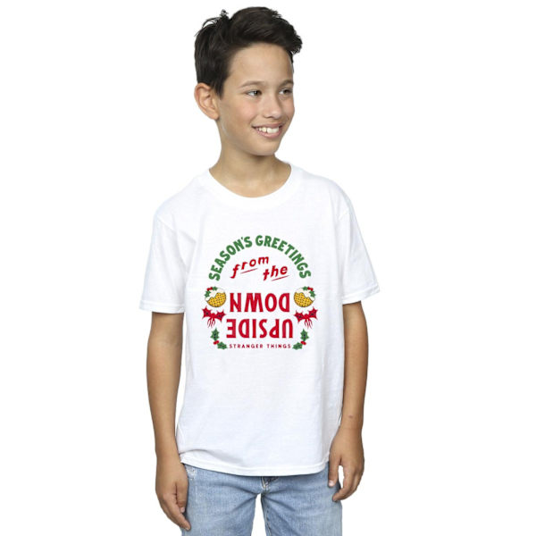 Netflix Boys Stranger Things Upside Down Seasons Greetings T-shirt White 7-8 Years