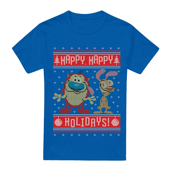 Ren & Stimpy Herr Happy, Happy Holidays Jultröja T-shirt Royal Blue S