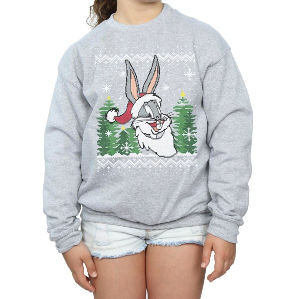 Looney Tunes Girls Bugs Bunny Christmas Fair Isle Sweatshirt 5- Sports Grey 5-6 Years