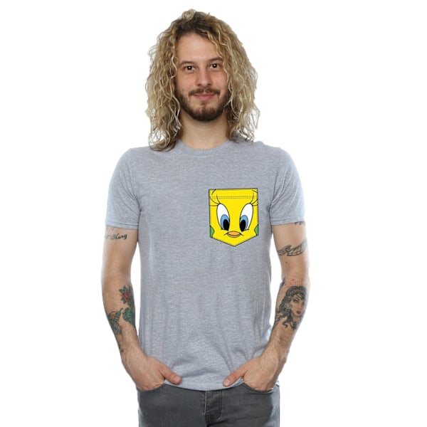 Looney Tunes Tweety Pie Face Faux Pocket T-shirt M Sports Sports Grey M