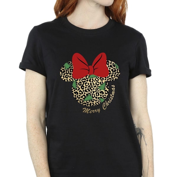 Disney Womens/Ladies Minnie Mouse Leopard Jul Bomull Pojkvän Black XXL