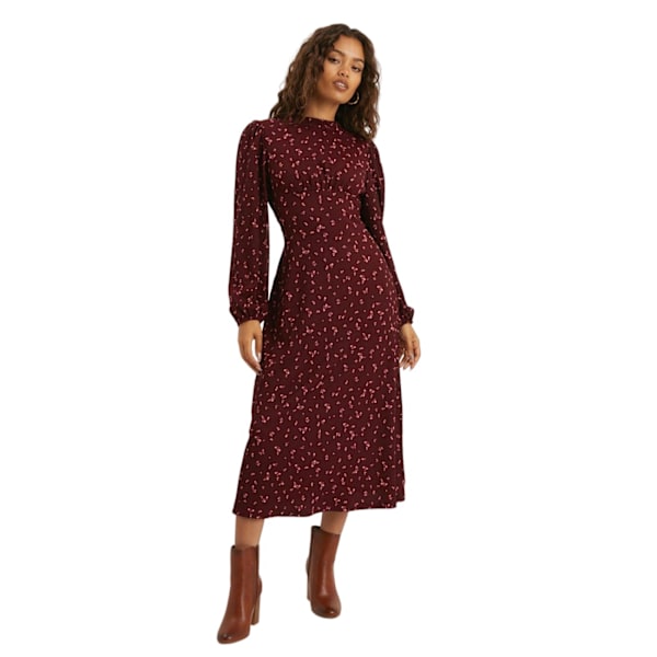 Dorothy Perkins Dam/Damer Ditsy Print Volang Hals Petite Midiklänning Berry 10 UK