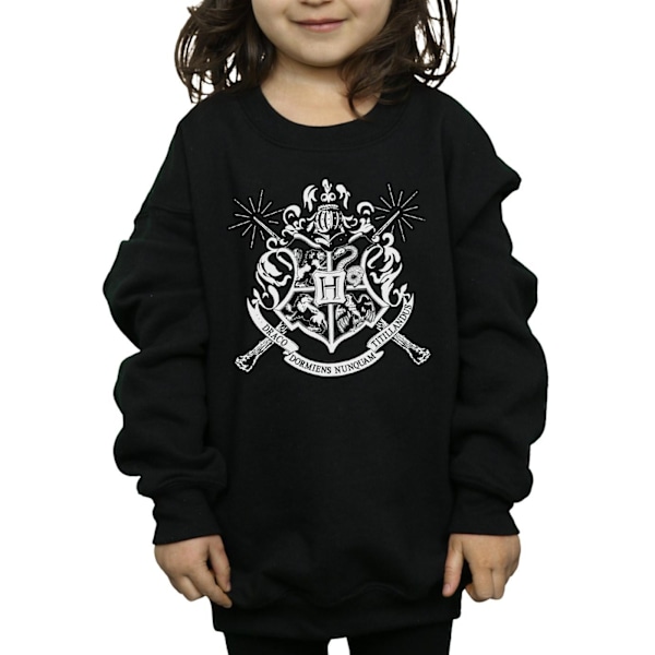 Harry Potter Hogwarts Crest Wands Sweatshirt för flickor 5-6 år Bl Black 5-6 Years